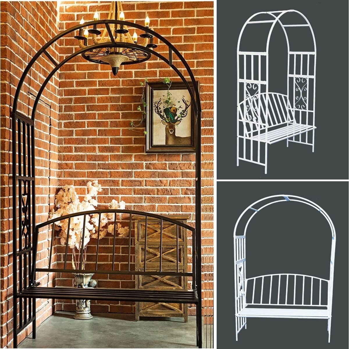 ブラック/白いフラワーアーチベンチ付き大きな金属製バラアーチ庭のアーチ幅114cm高さ206cm園芸棚錦耐候性パーゴラ(色:白いサイズ:W114xH206x50cm) Amazon.co.jp: ブラック/白い フラワーアーチベンチ付き 大きな金属製